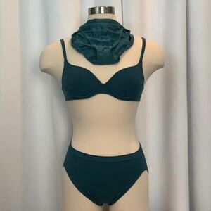 Victoria's Secret Dark Teal 34A Bra and Two Hi Leg Panties Size M